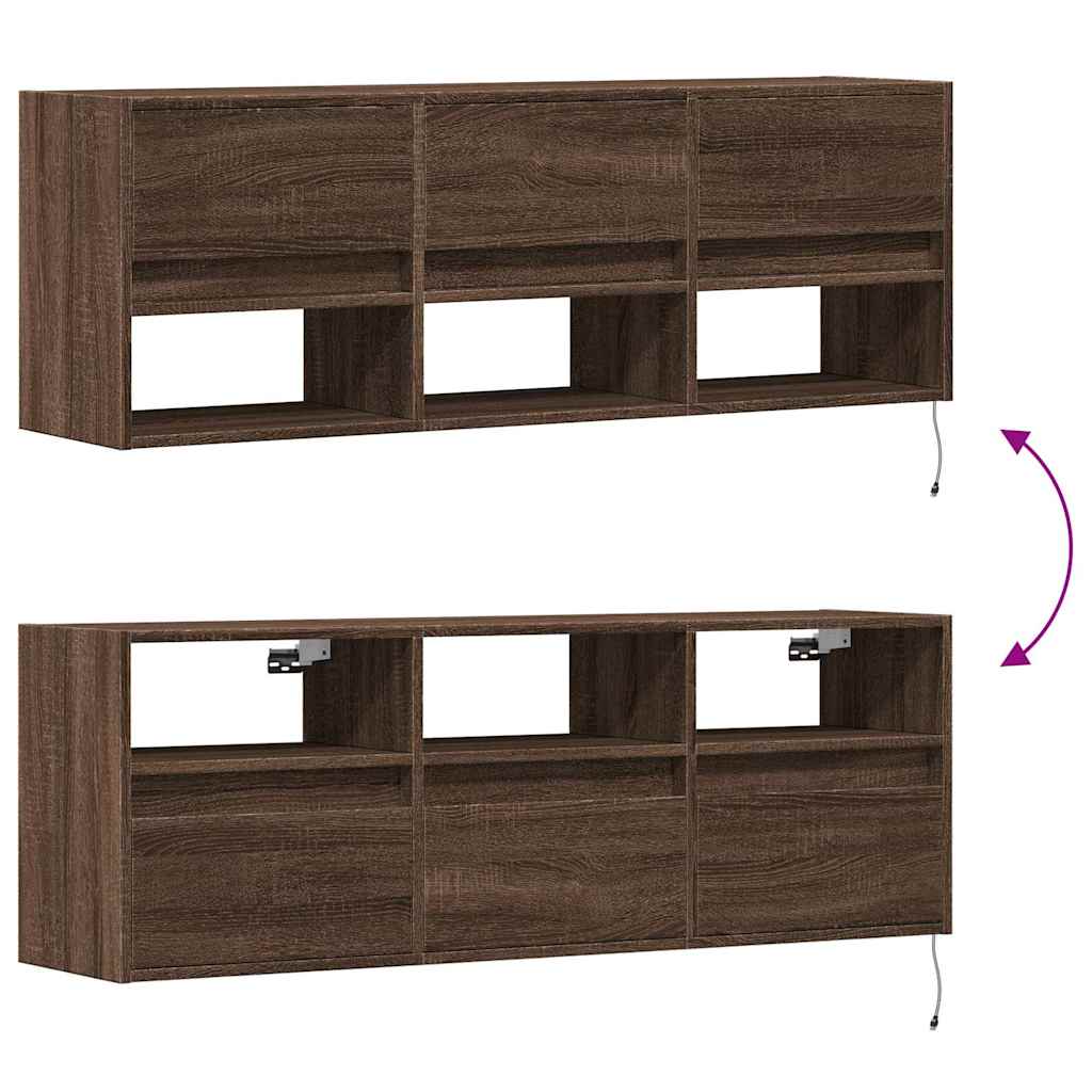 Έπιπλο Τοίχου Τηλεόρασης με LED Καφέ Δρυς 130x31x45 εκ.