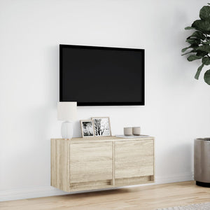 Έπιπλο Τοίχου Τηλεόρασης με LED Sonoma Δρυς 80x31x38 εκ. - Pakobazaar