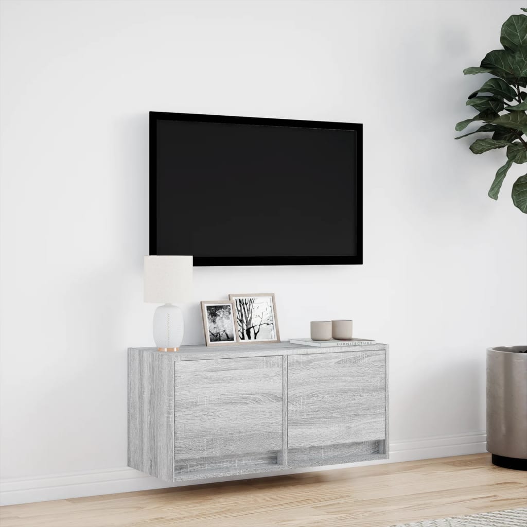 Έπιπλο Τοίχου Τηλεόρασης με LED Γκρι Sonoma 80x31x38 εκ. - Pakobazaar