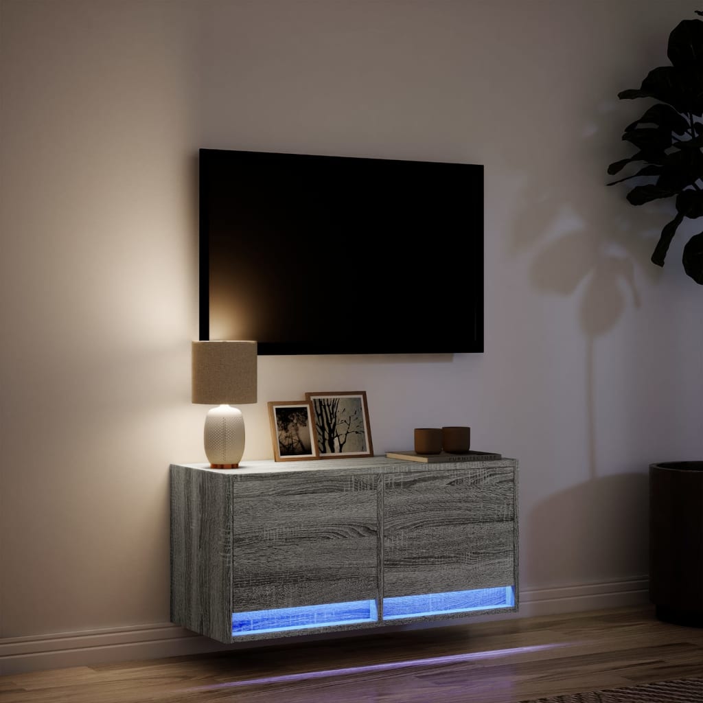 Έπιπλο Τοίχου Τηλεόρασης με LED Γκρι Sonoma 80x31x38 εκ. - Pakobazaar