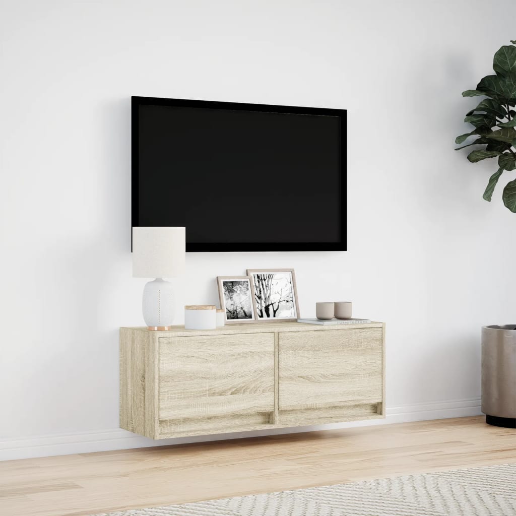 Έπιπλο Τοίχου Τηλεόρασης με LED Sonoma Δρυς 100x31x38 εκ. - Pakobazaar