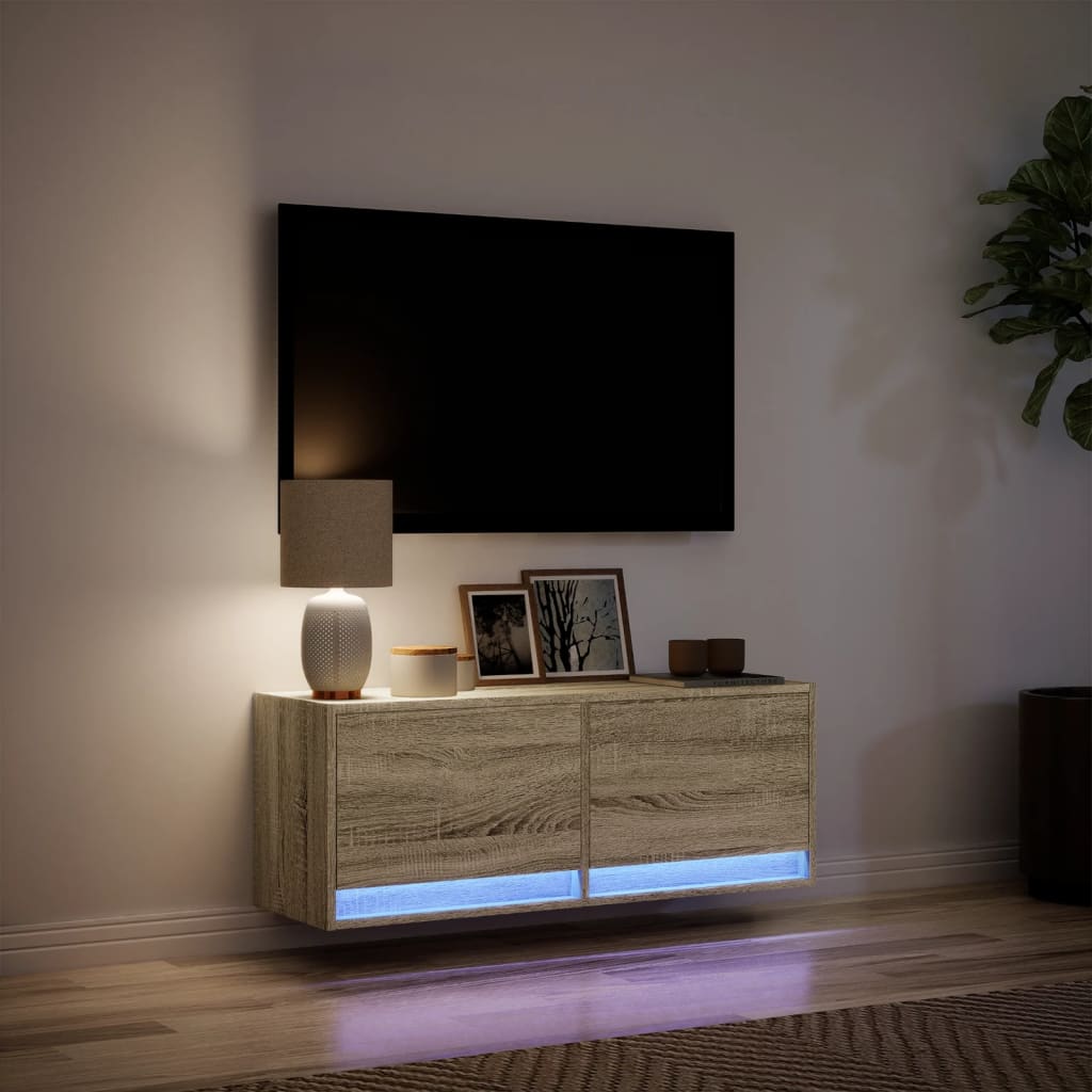 Έπιπλο Τοίχου Τηλεόρασης με LED Sonoma Δρυς 100x31x38 εκ. - Pakobazaar