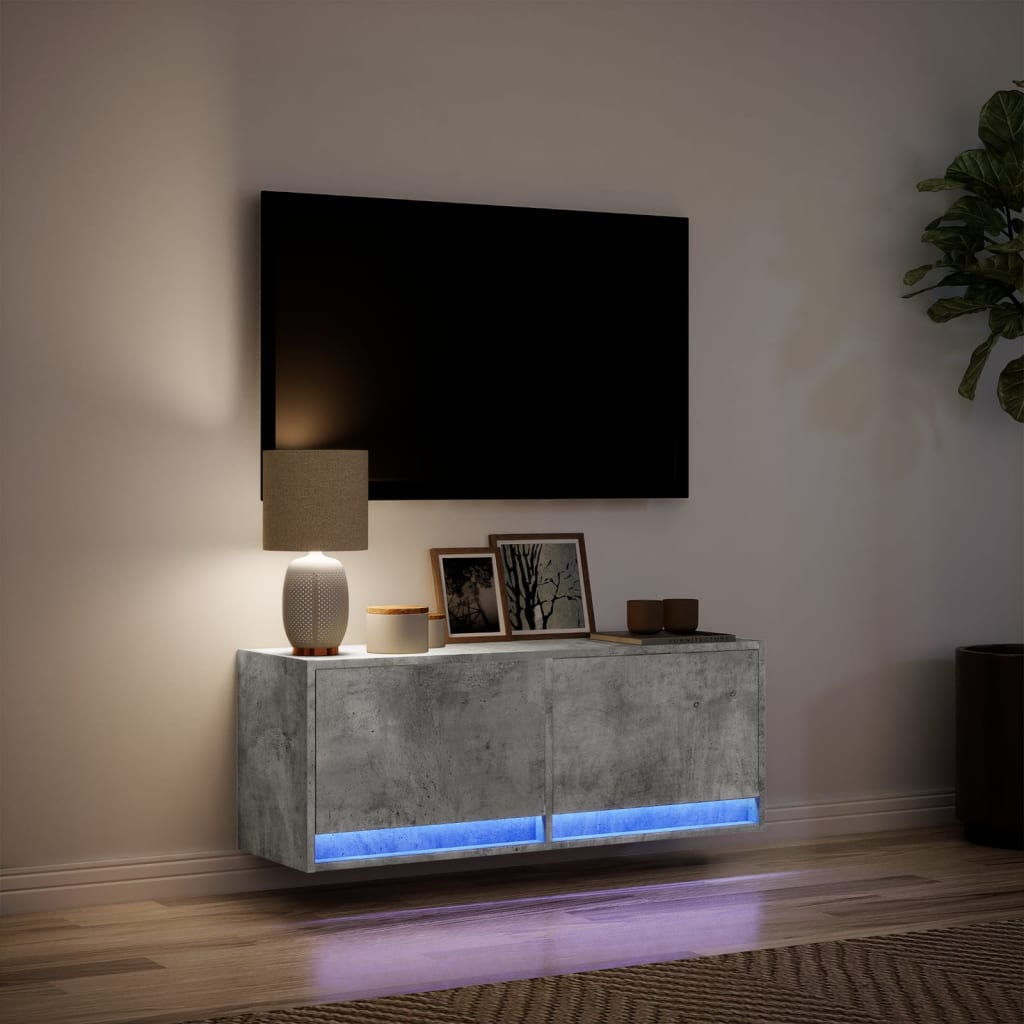 Έπιπλο Τηλεόρασης με LED Γκρι Σκυροδέματος 100x31x38 εκ. - Pakobazaar
