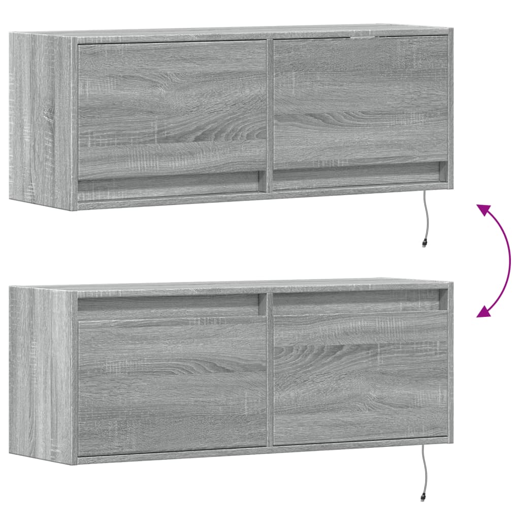 Έπιπλο Τοίχου Τηλεόρασης με LED Γκρι Sonoma 100x31x38 εκ. - Pakobazaar