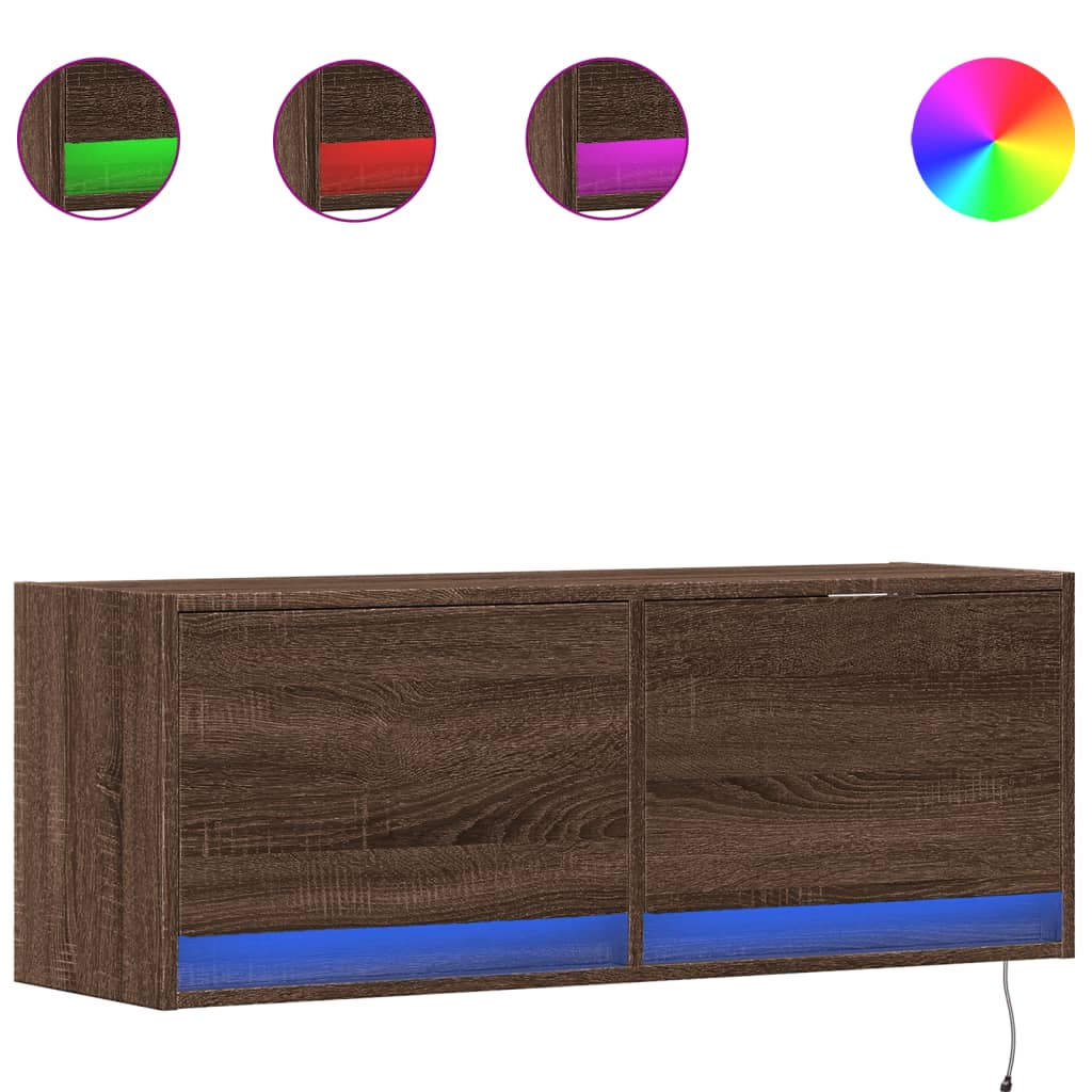 Έπιπλο Τοίχου Τηλεόρασης με LED Καφέ Δρυς 100x31x38 εκ. - Pakobazaar