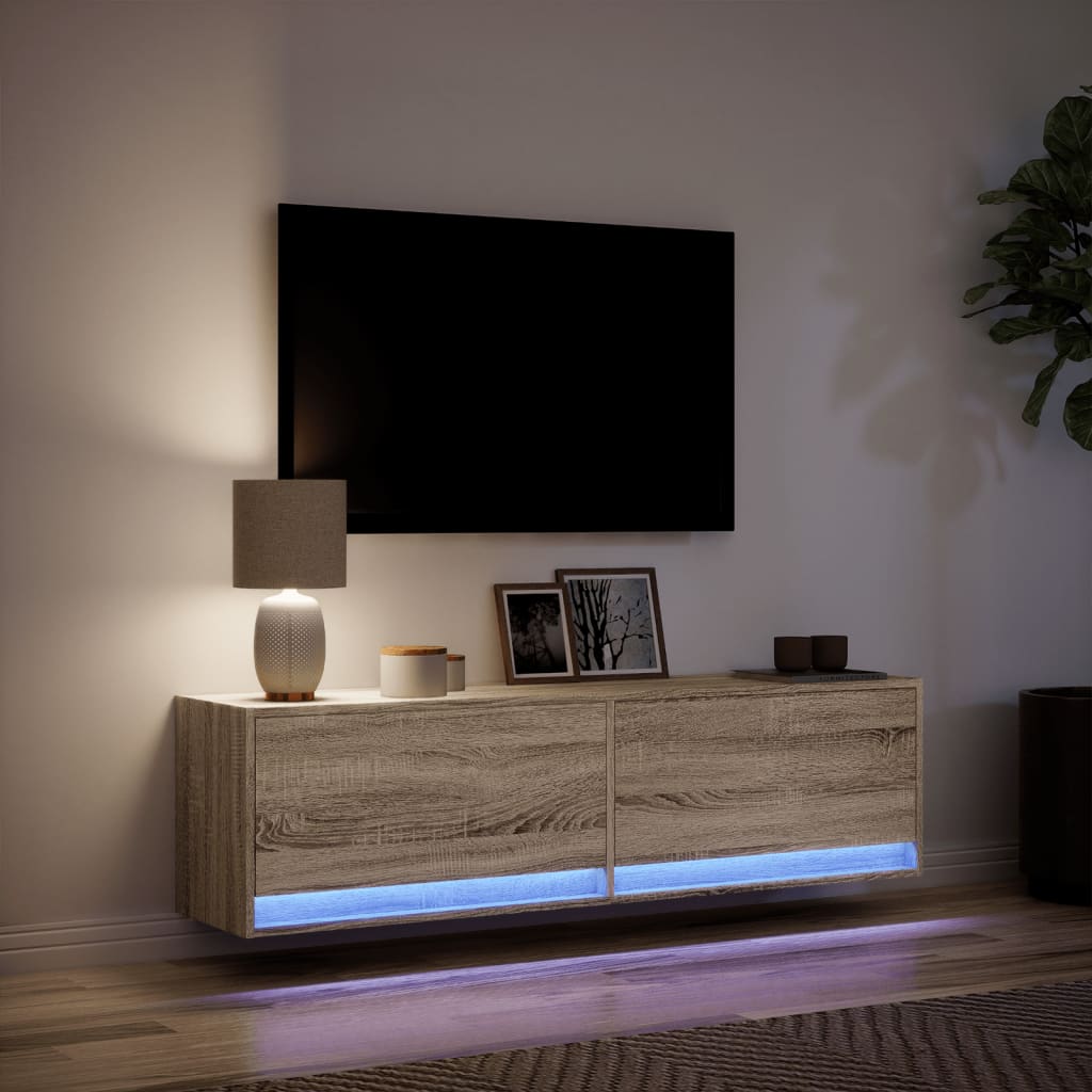 Έπιπλο Τοίχου Τηλεόρασης με LED Sonoma Δρυς 140x31x38 εκ. - Pakobazaar
