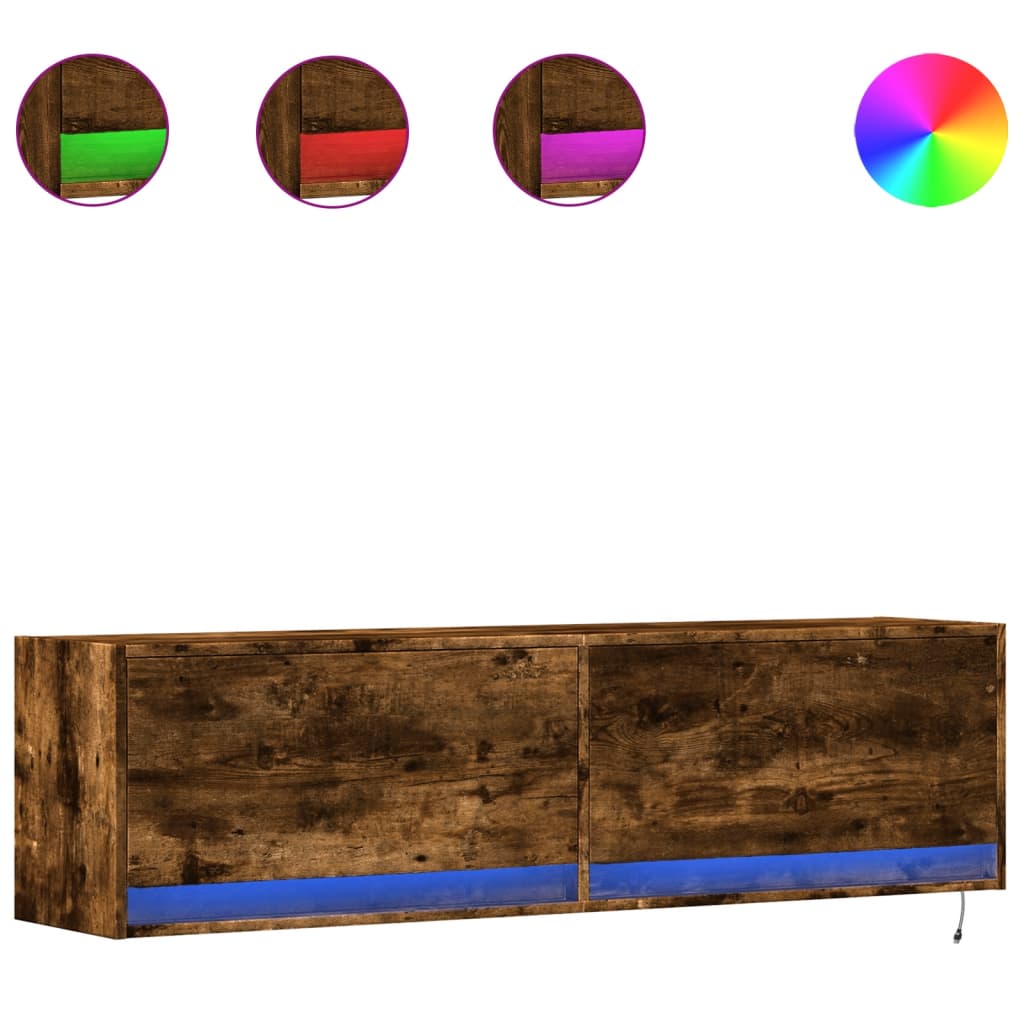 Έπιπλο Τοίχου Τηλεόρασης με LED Καπνιστή Δρυς 140x31x38 εκ. - Pakobazaar