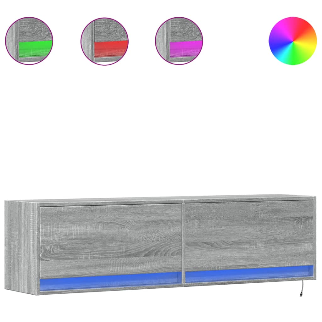 Έπιπλο Τοίχου Τηλεόρασης με LED Γκρι Sonoma 140x31x38 εκ. - Pakobazaar