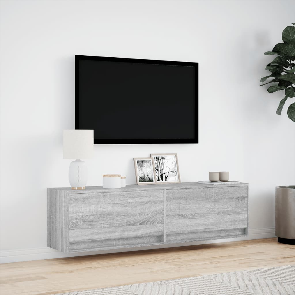 Έπιπλο Τοίχου Τηλεόρασης με LED Γκρι Sonoma 140x31x38 εκ. - Pakobazaar