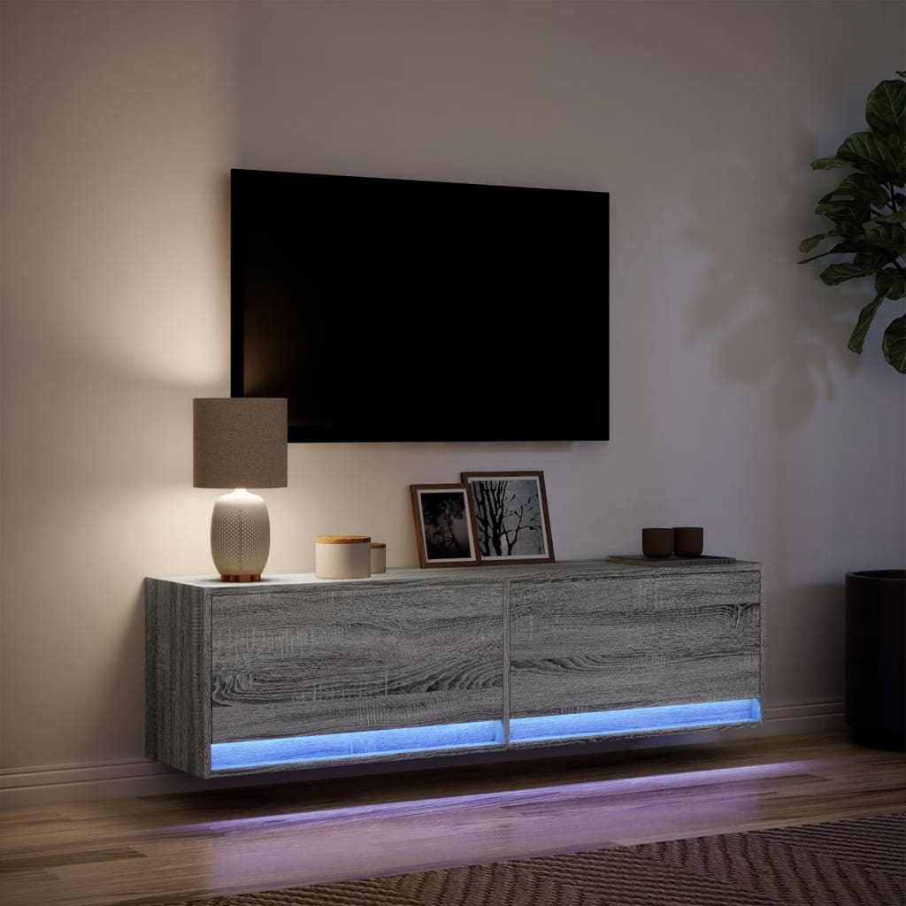 Έπιπλο Τοίχου Τηλεόρασης με LED Γκρι Sonoma 140x31x38 εκ. - Pakobazaar