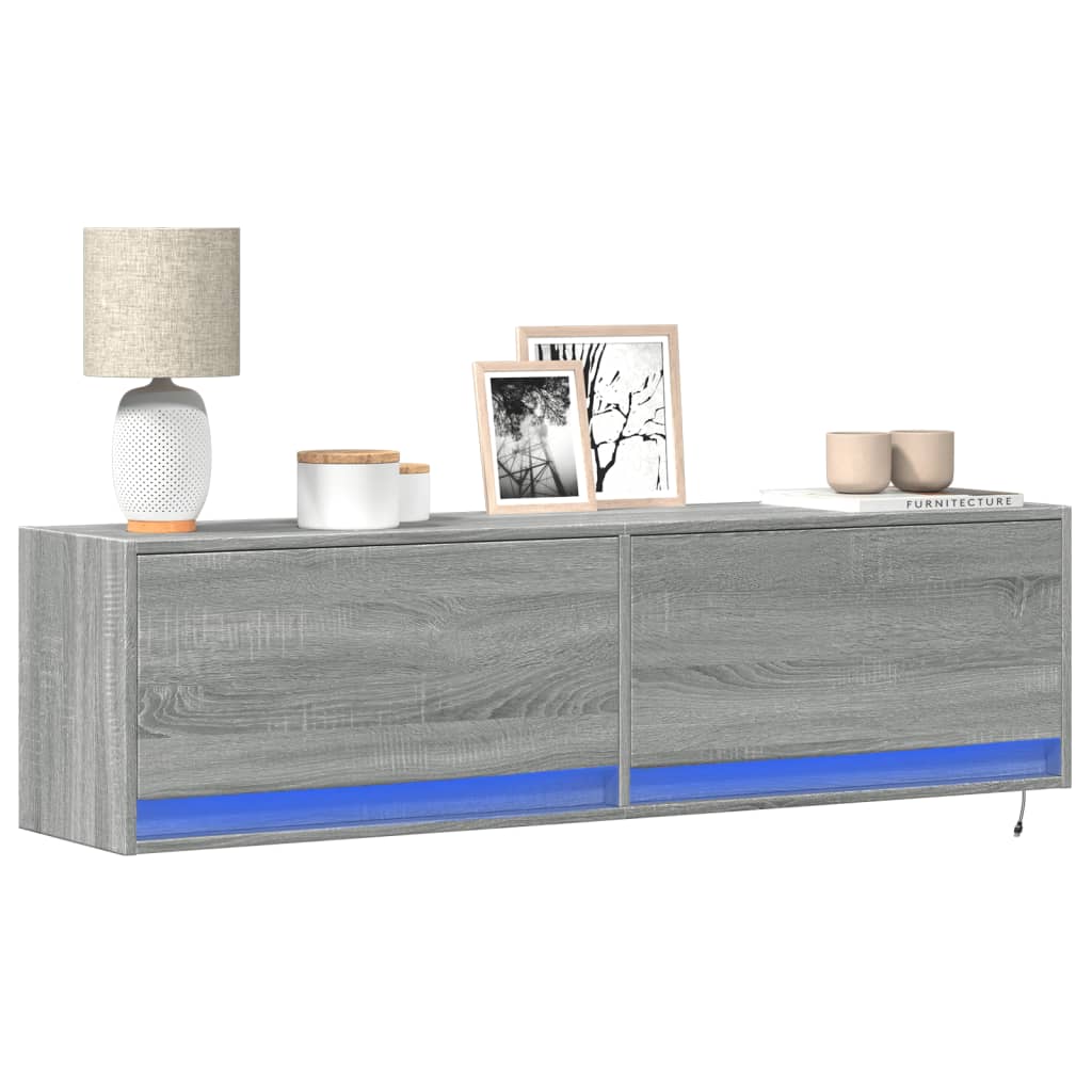 Έπιπλο Τοίχου Τηλεόρασης με LED Γκρι Sonoma 140x31x38 εκ. - Pakobazaar