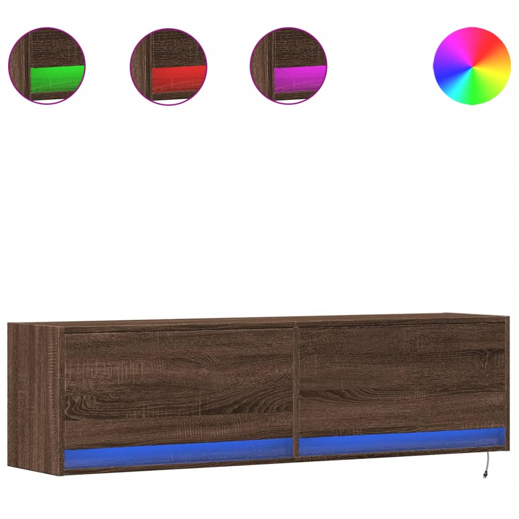 Έπιπλο Τοίχου Τηλεόρασης με LED Καφέ Δρυς 140x31x38 εκ. - Pakobazaar