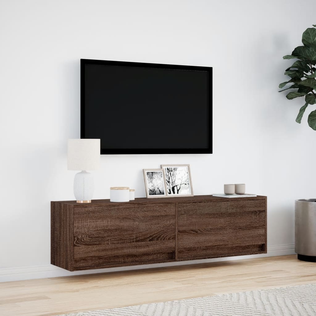 Έπιπλο Τοίχου Τηλεόρασης με LED Καφέ Δρυς 140x31x38 εκ. - Pakobazaar