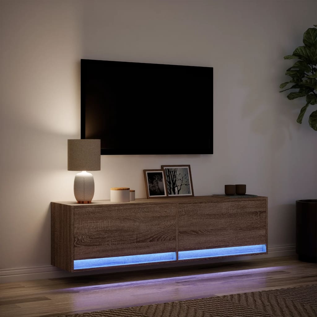 Έπιπλο Τοίχου Τηλεόρασης με LED Καφέ Δρυς 140x31x38 εκ. - Pakobazaar