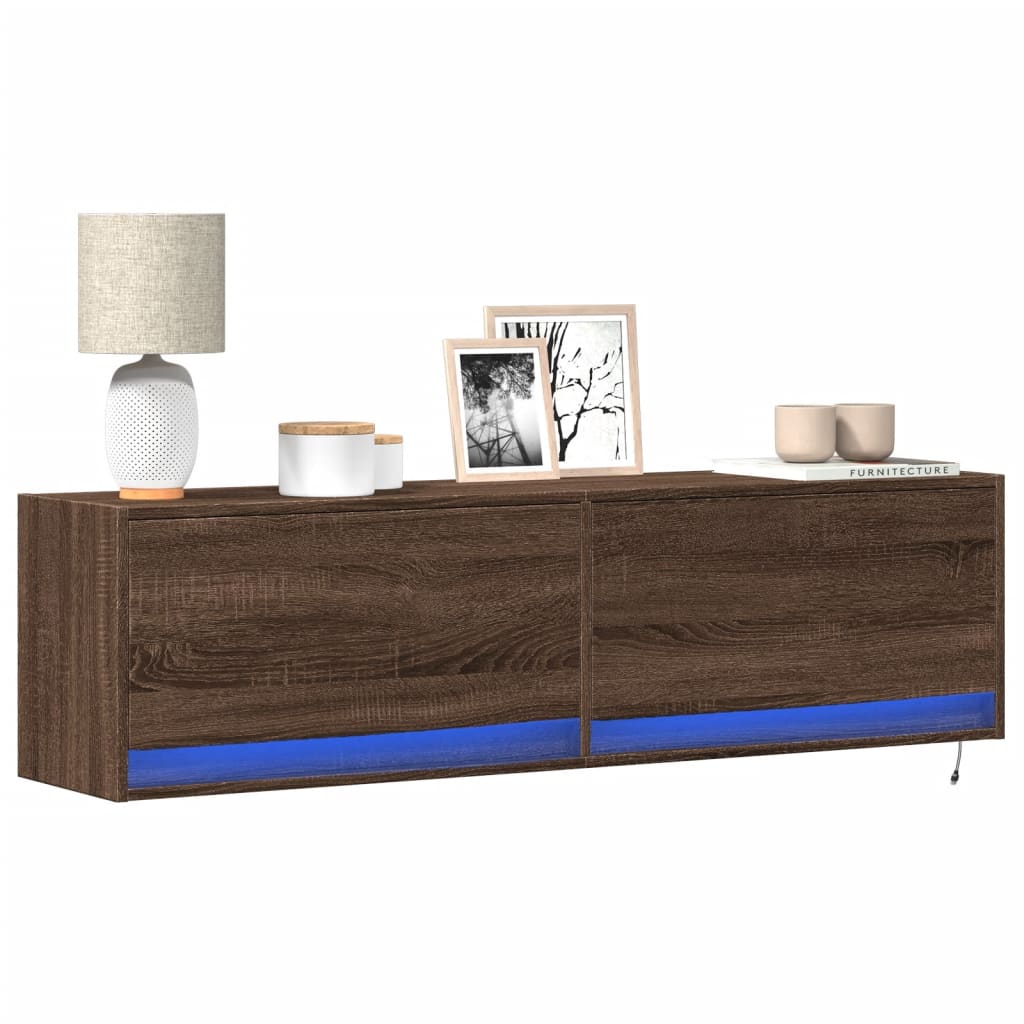 Έπιπλο Τοίχου Τηλεόρασης με LED Καφέ Δρυς 140x31x38 εκ. - Pakobazaar