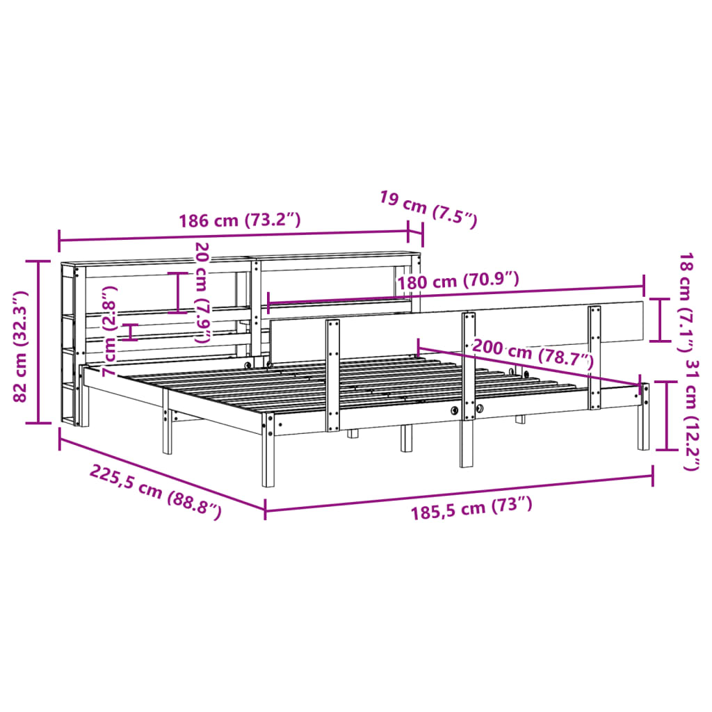 Σκελετός Κρεβατιού Χωρίς Στρώμα 180x200 εκ Μασίφ Ξύλο Πεύκου