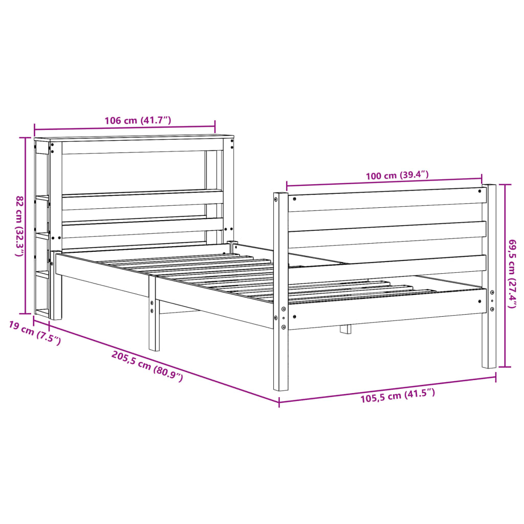 Σκελετός Κρεβατιού Χωρίς Στρώμα 100x200 εκ. Μασίφ Πεύκο