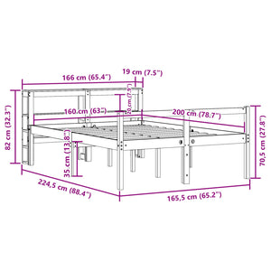 Κρεβάτι Ηλικιωμένου με Κεφαλάρι 160 x 200 εκ. από Μασίφ Πεύκο