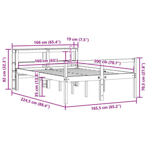 Πλαίσιο Κρεβατιού με Κεφαλάρι Μελί 160x200εκ. Μασίφ Ξύλο Πεύκου