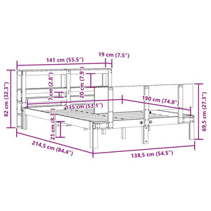Πλαίσιο Κρεβατιού με Κεφαλάρι Λευκό 135x190 εκ. Μασίφ Πεύκου - Pakobazaar