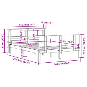 Πλαίσιο Κρεβατιού με Κεφαλάρι 140 x 190 εκ. Μασίφ Πεύκο - Pakobazaar