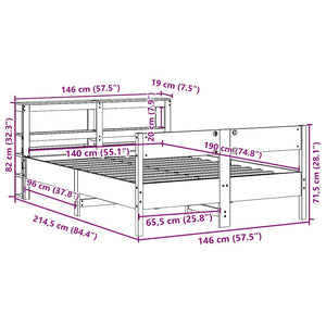 Σκελετός Κρεβατιού Χωρίς Στρώμα Καφέ 140x190 Μασίφ Ξύλο Πεύκου