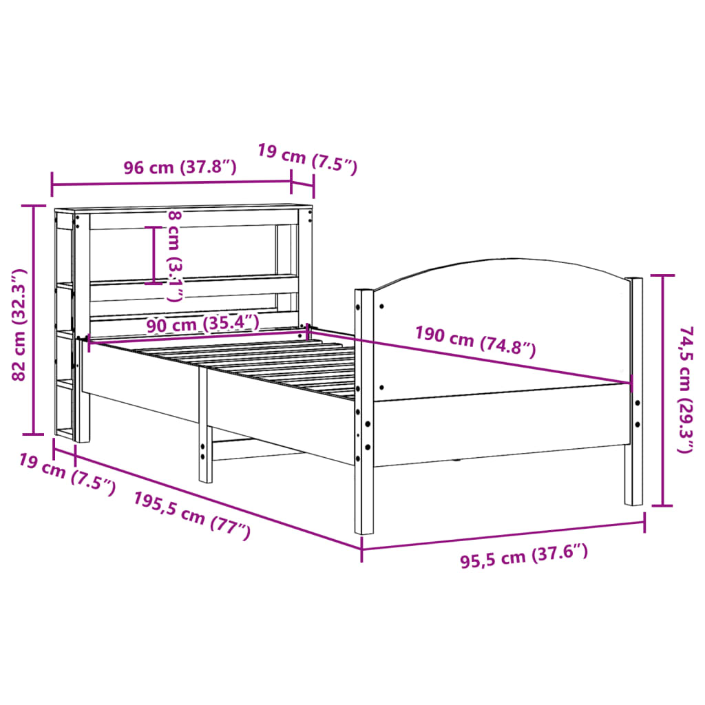 Σκελετός Κρεβ. Χωρίς Στρώμα Καφέ Κεριού 90x190 εκ Μασίφ Πεύκο - Pakobazaar