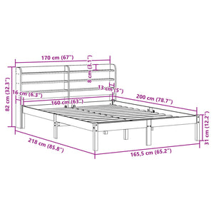 Σκελετός Κρεβατιού Χωρίς Στρώμα 160x200 εκ Μασίφ Ξύλο Πεύκου - Pakobazaar
