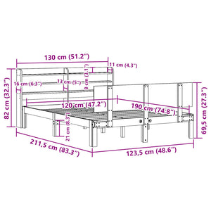 Πλαίσιο Κρεβατιού με Κεφαλάρι Λευκό 120x190 εκ. Μασίφ Πεύκου