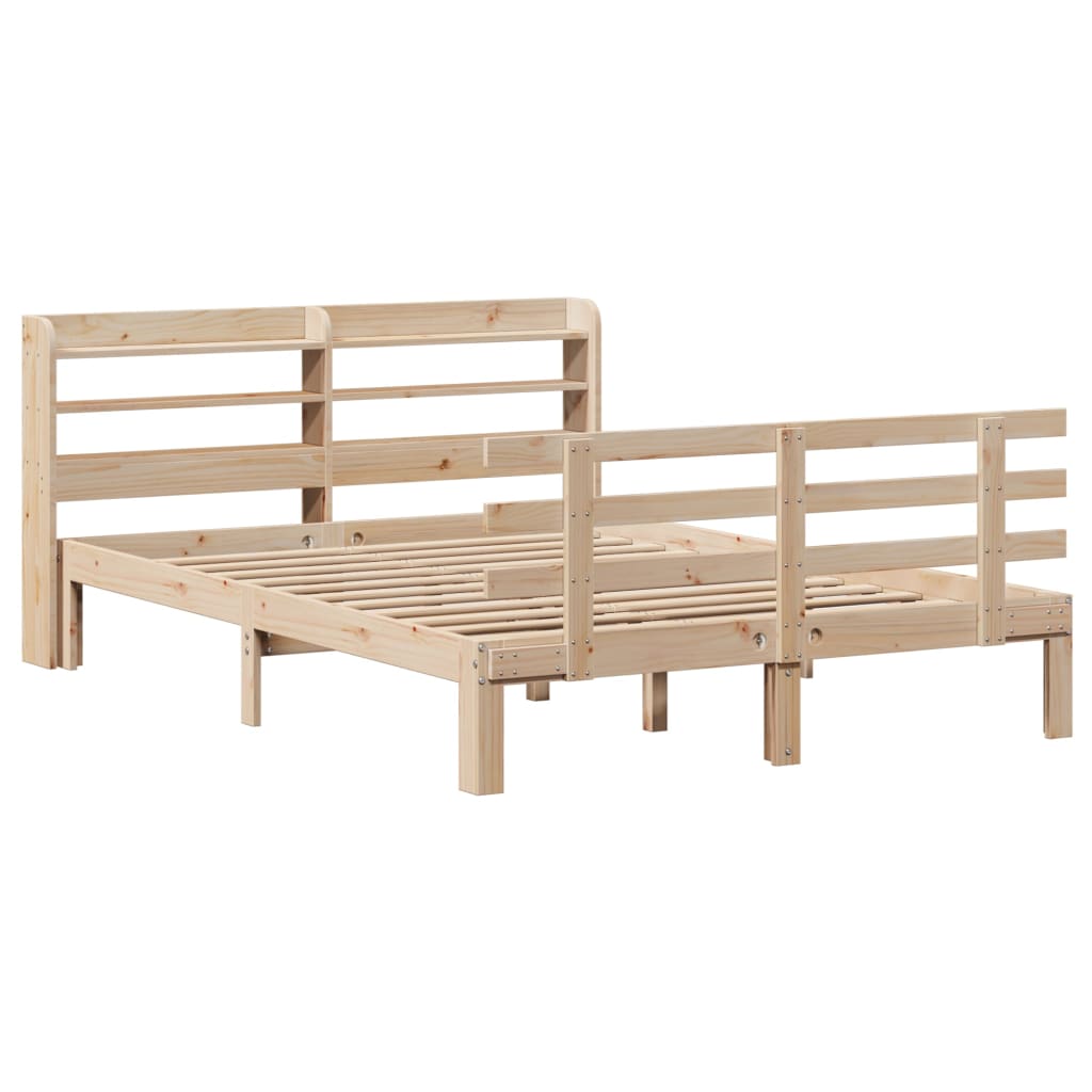 Πλαίσιο Κρεβατιού με Κεφαλάρι 135x190 εκ. από Μασίφ Ξύλο Πεύκου