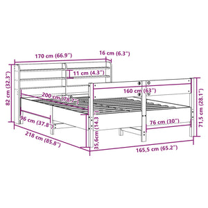 Σκελετός Κρεβατιού Χωρίς Στρώμα 160x200 εκ Μασίφ Ξύλο Πεύκου