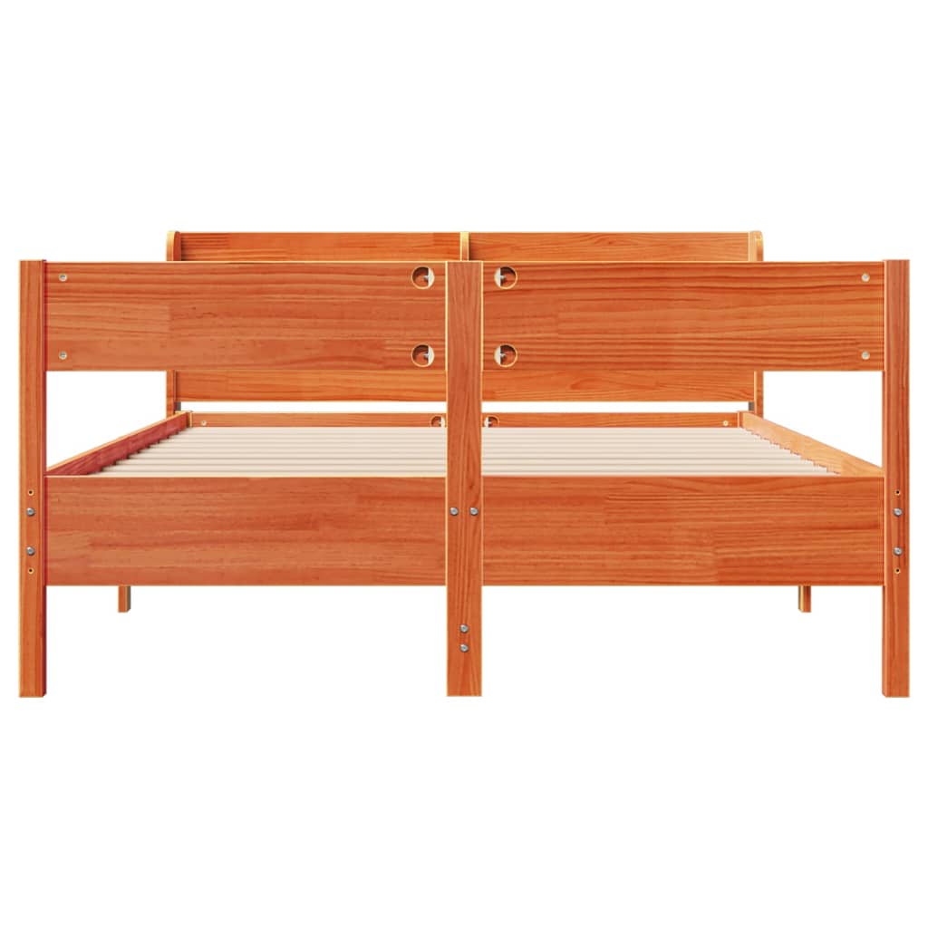 Σκελετός Κρεβατιού Χωρίς Στρώμα Καφέ 140x190 Μασίφ Ξύλο Πεύκου