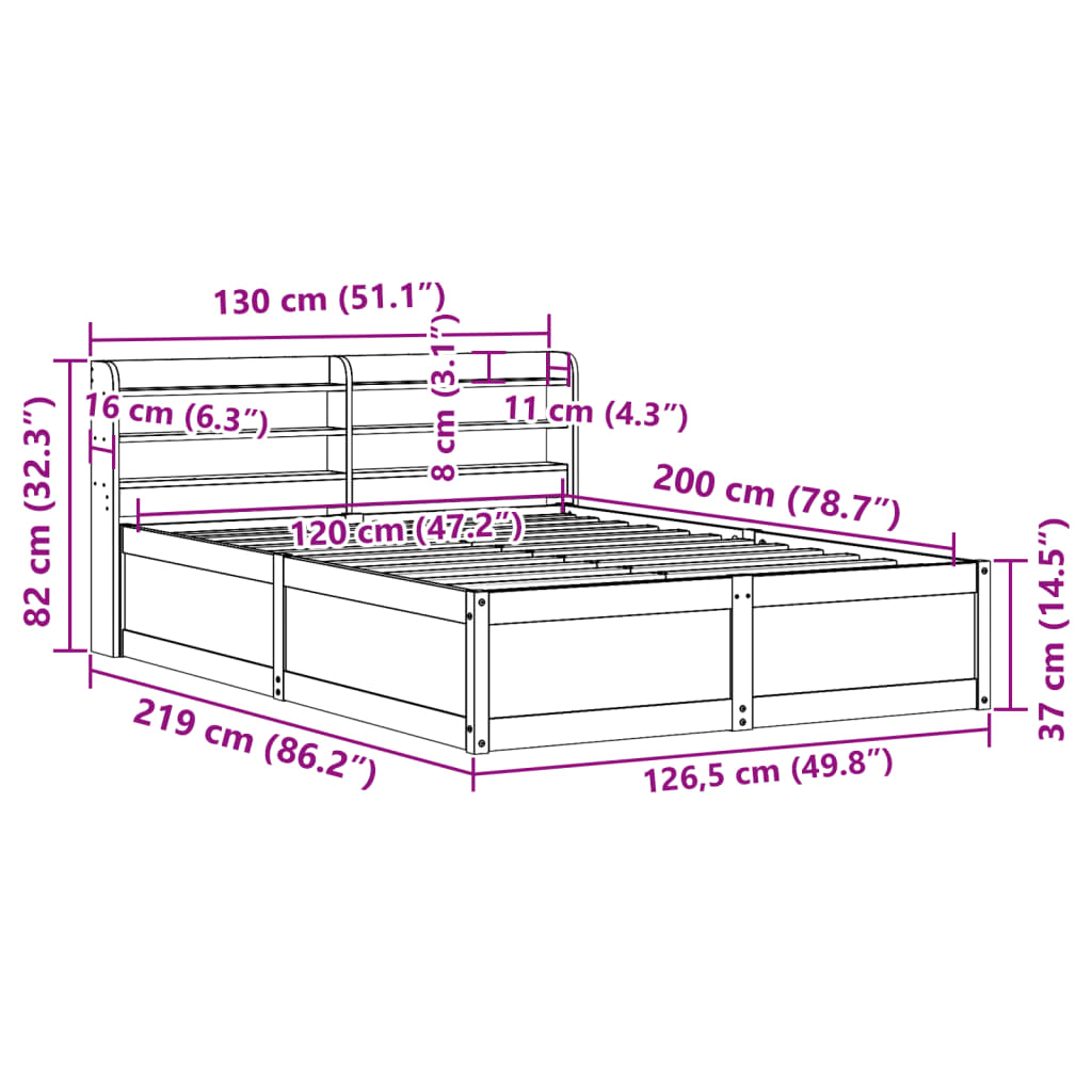 Πλαίσιο Κρεβατιού με Κεφαλάρι Καφέ Κεριού 120x200εκ Μασίφ Πεύκο