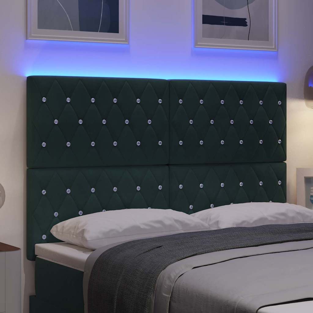 LED κεφαλάρι με LED ταινίες φωτός Σκούρο Πράσινο 144 cm Βελούδο
