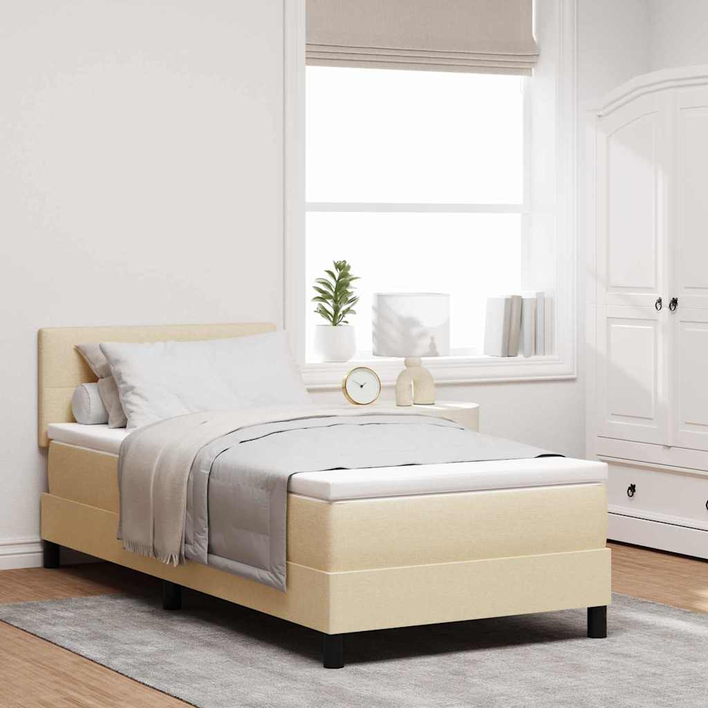 Κρεβάτι με ελατήρια με κεφαλάρι Κρεμ 90 x 190 cm ύφασμα - Pakobazaar