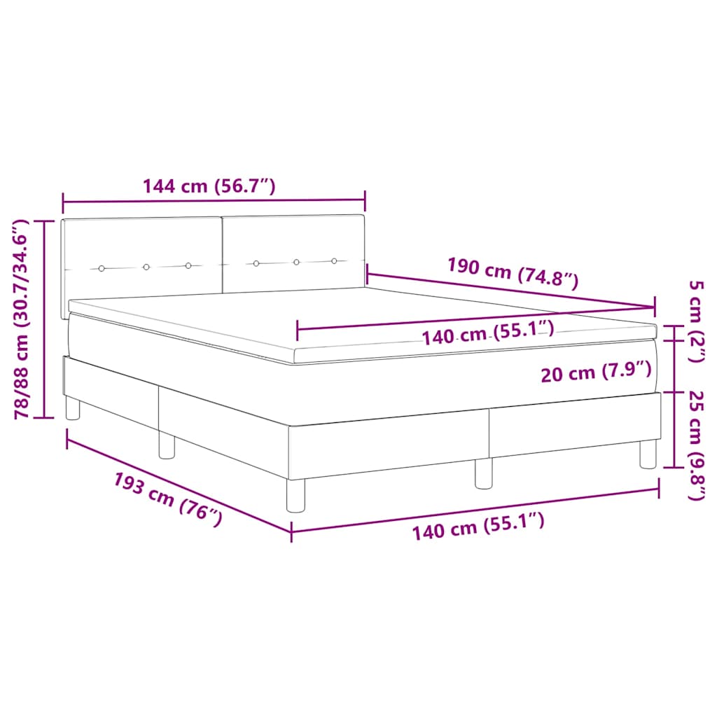 Κρεβάτι με ελατήρια με κεφαλάρι Μαύρο 140 x 190 cm ύφασμα - Pakobazaar
