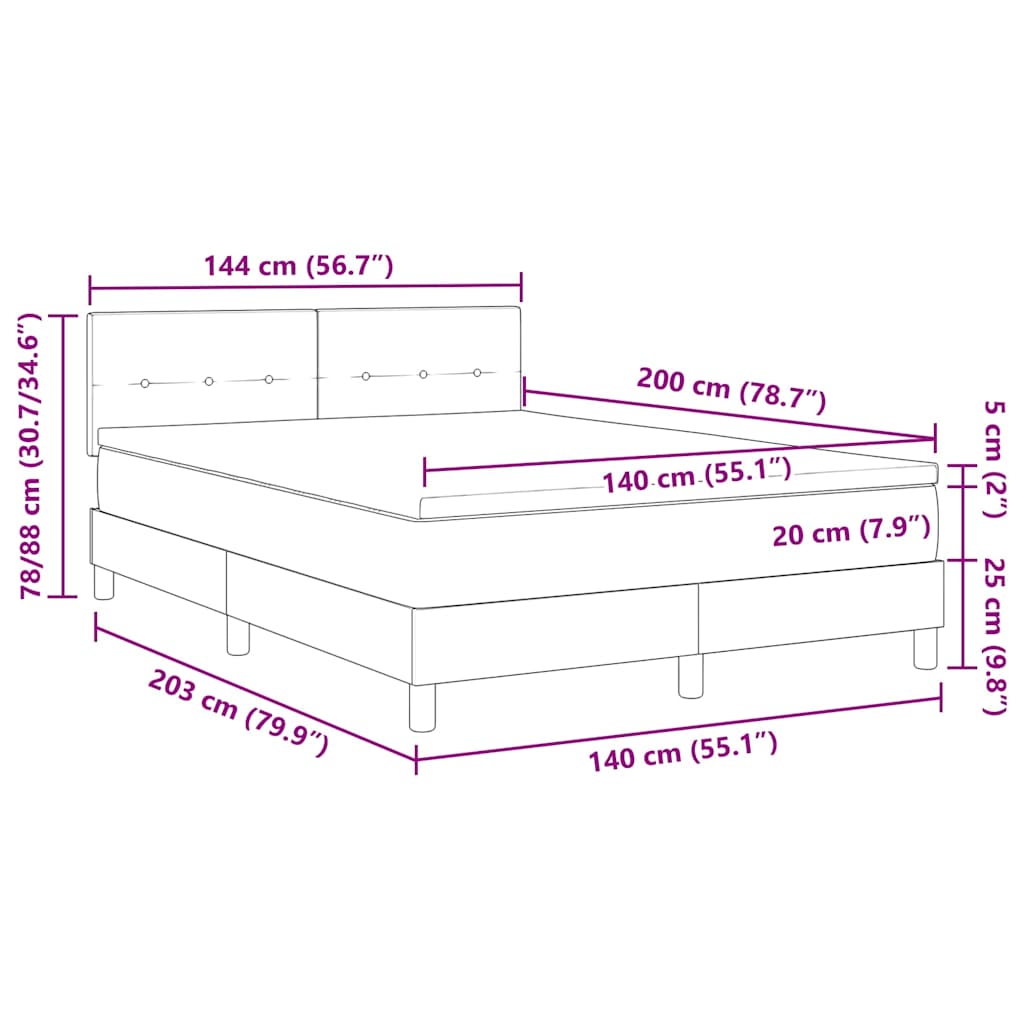 Κρεβάτι με ελατήρια με κεφαλάρι Μαύρο 140 x 200 cm ύφασμα - Pakobazaar