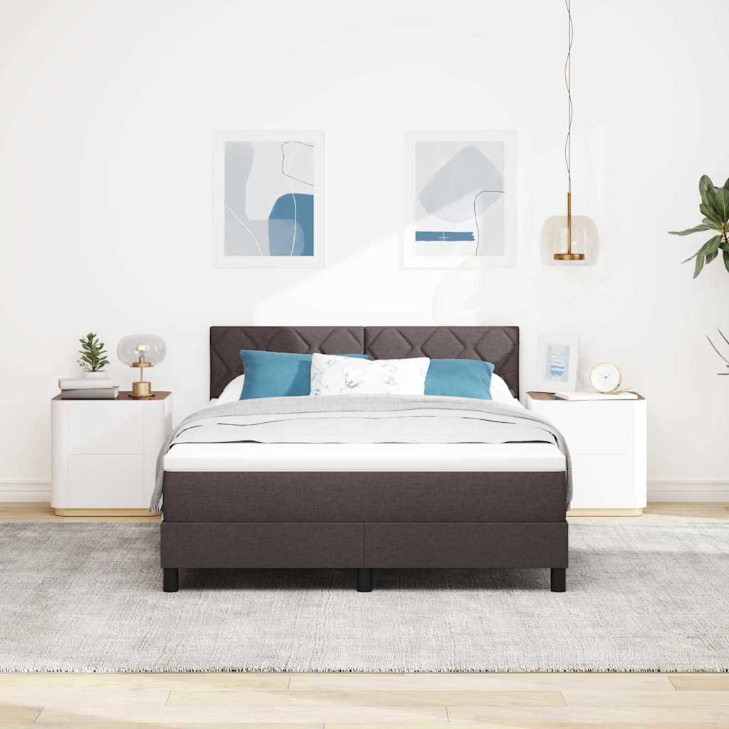 Κρεβάτι με ελατήρια με κεφαλάρι Σκούρο Καφέ 140 x 190 cm ύφασμα - Pakobazaar