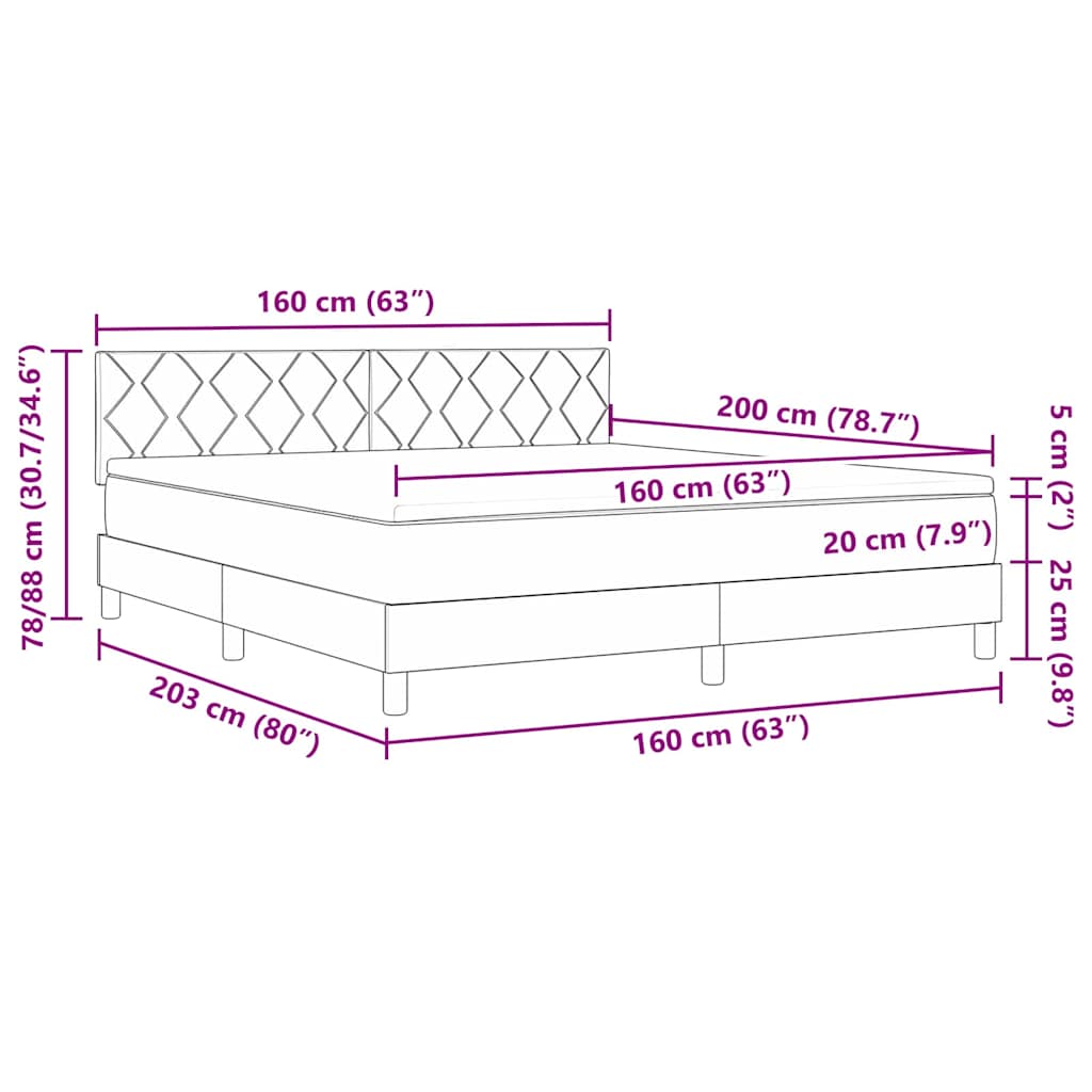 Κρεβάτι με ελατήρια με στρώμα Μαύρο 160 x 200 cm ύφασμα - Pakobazaar