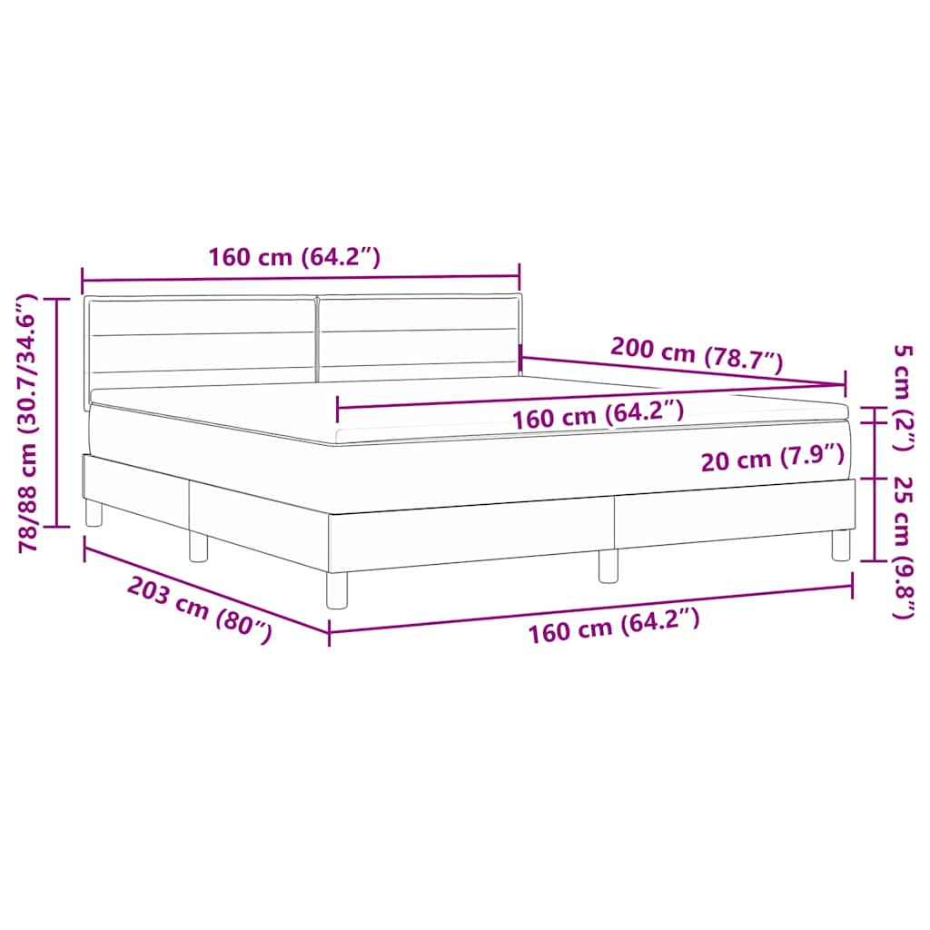 Κρεβάτι με ελατήρια με στρώμα Μαύρο 160 x 200 cm ύφασμα - Pakobazaar