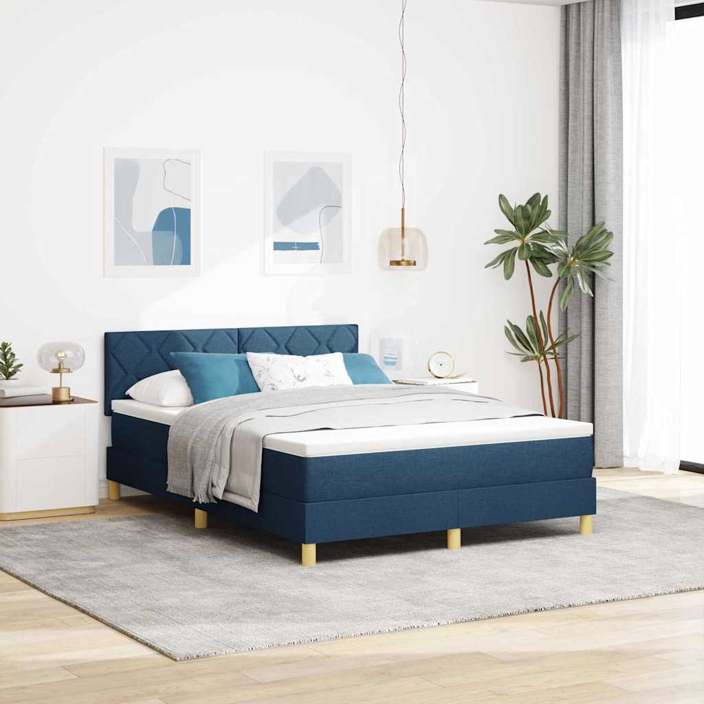 Κρεβάτι με ελατήρια με μαξιλάρι Μπλε 140 x 190 cm ύφασμα - Pakobazaar