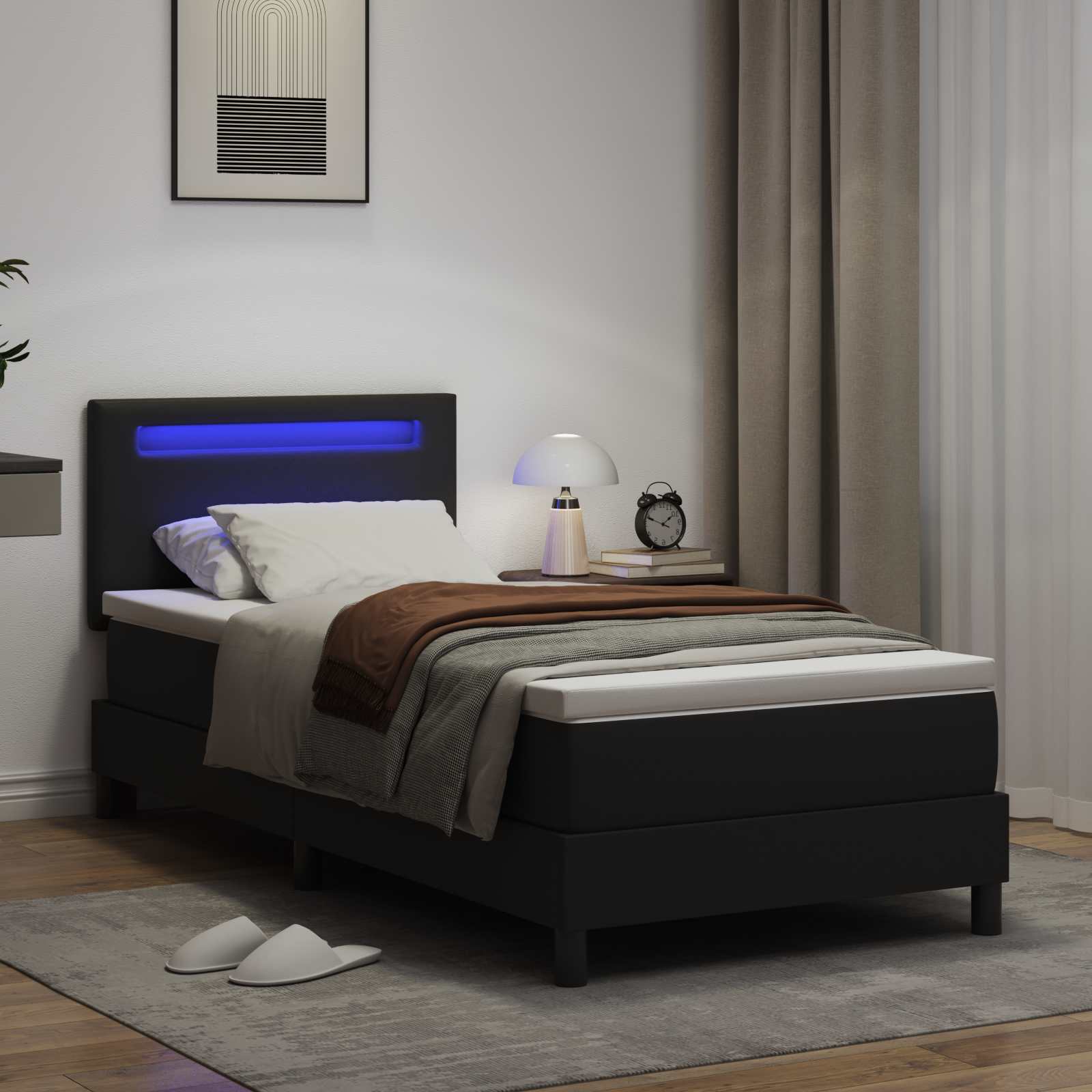 Κρεβάτι με ελατήρια με στρώμα Μαύρο 90 x 190 cm Τεχνητό δέρμα