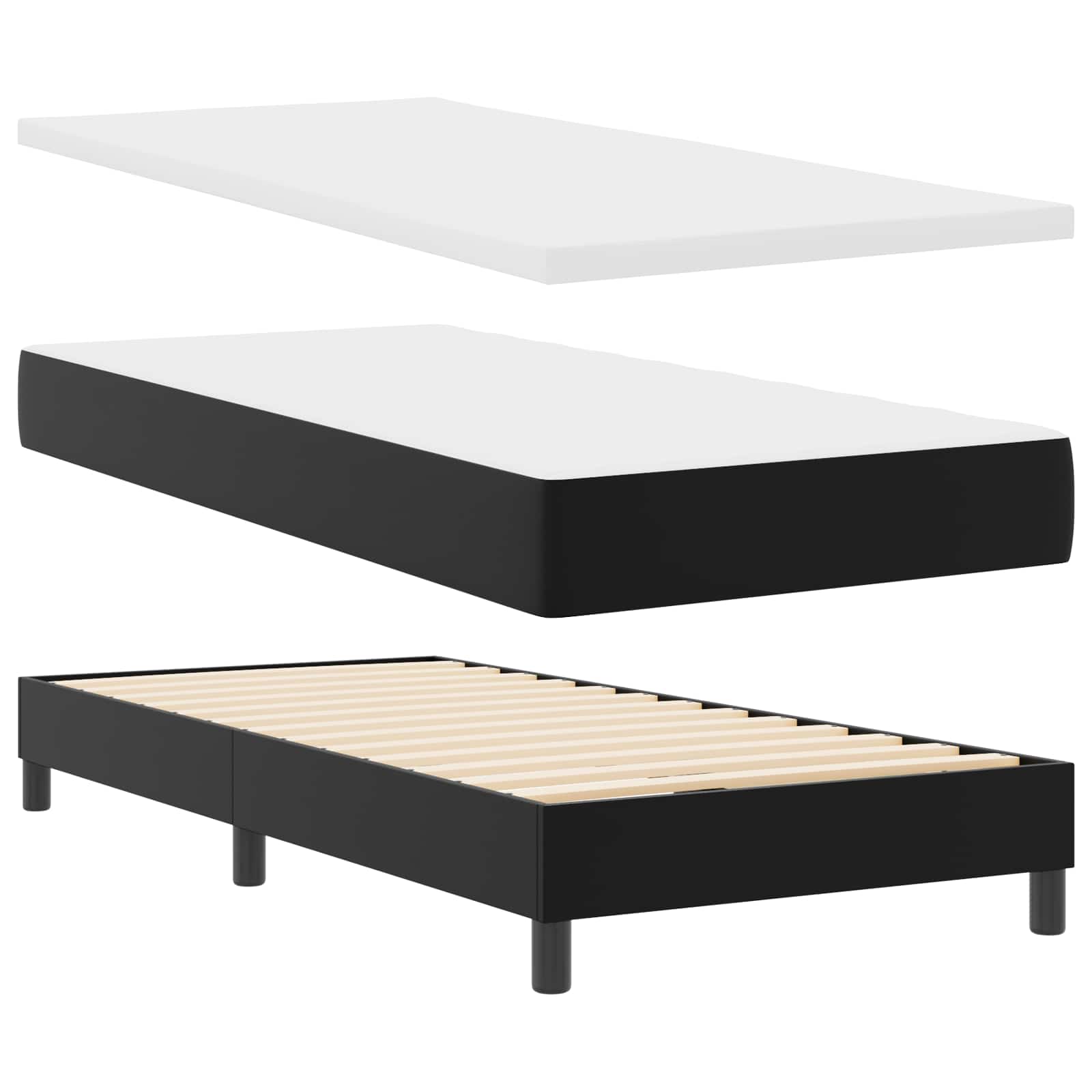 Κρεβάτι με ελατήρια με στρώμα Μαύρο 90 x 190 cm Τεχνητό δέρμα