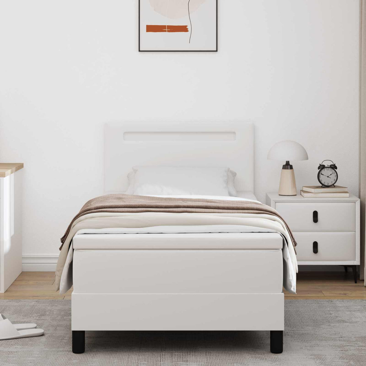 Κρεβάτι με ελατήρια με στρώμα Λευκό 90 x 190 cm Τεχνητό δέρμα