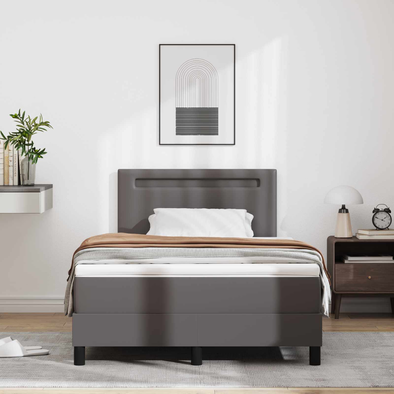 Κρεβάτι με ελατήρια με στρώμα Γκρι 120 x 190 cm Τεχνητό δέρμα - Pakobazaar