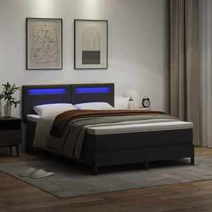 Κρεβάτι με ελατήρια με στρώμα Μαύρο 140 x 190 cm Τεχνητό δέρμα - Pakobazaar
