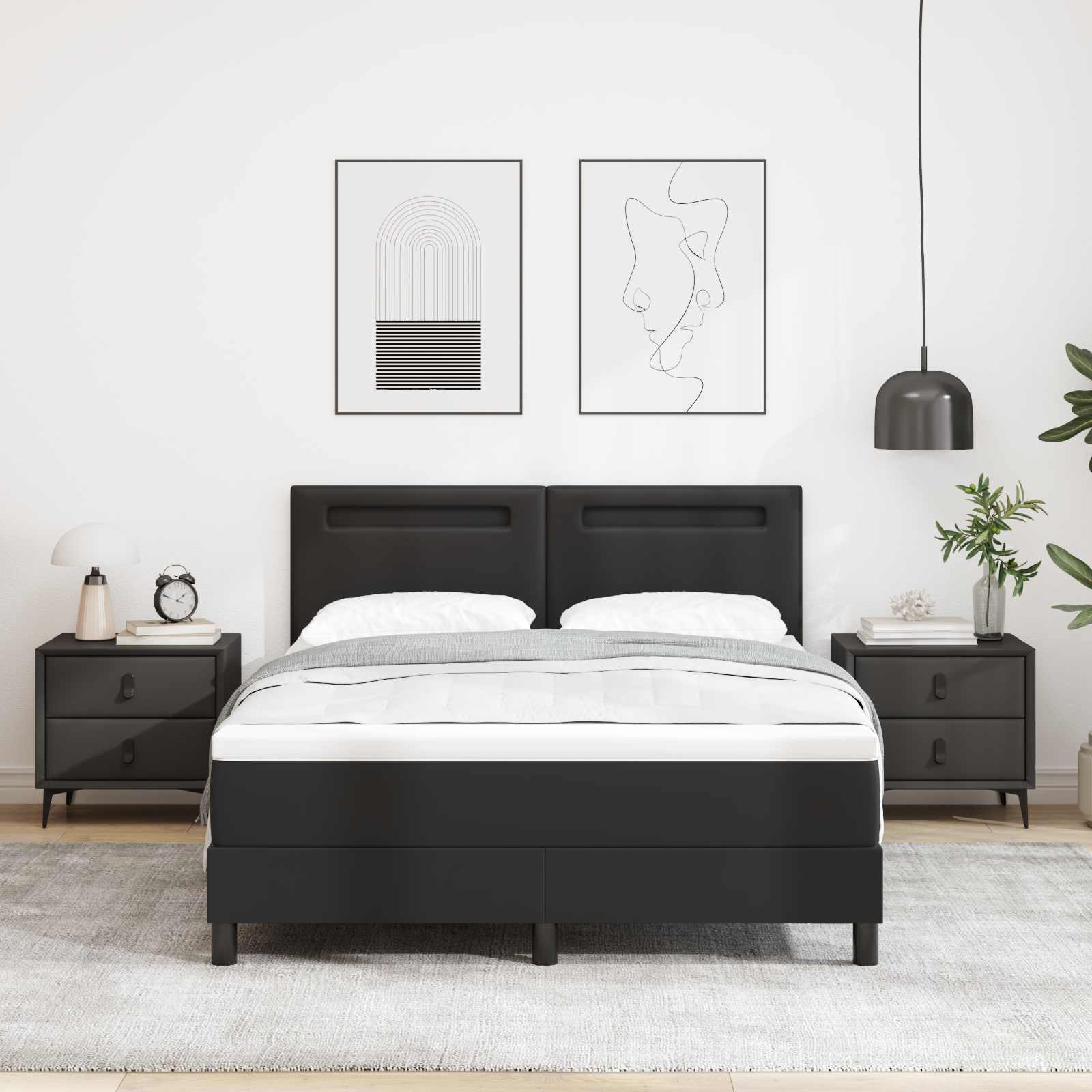 Κρεβάτι με ελατήρια με στρώμα Μαύρο 160 x 200 cm Τεχνητό δέρμα