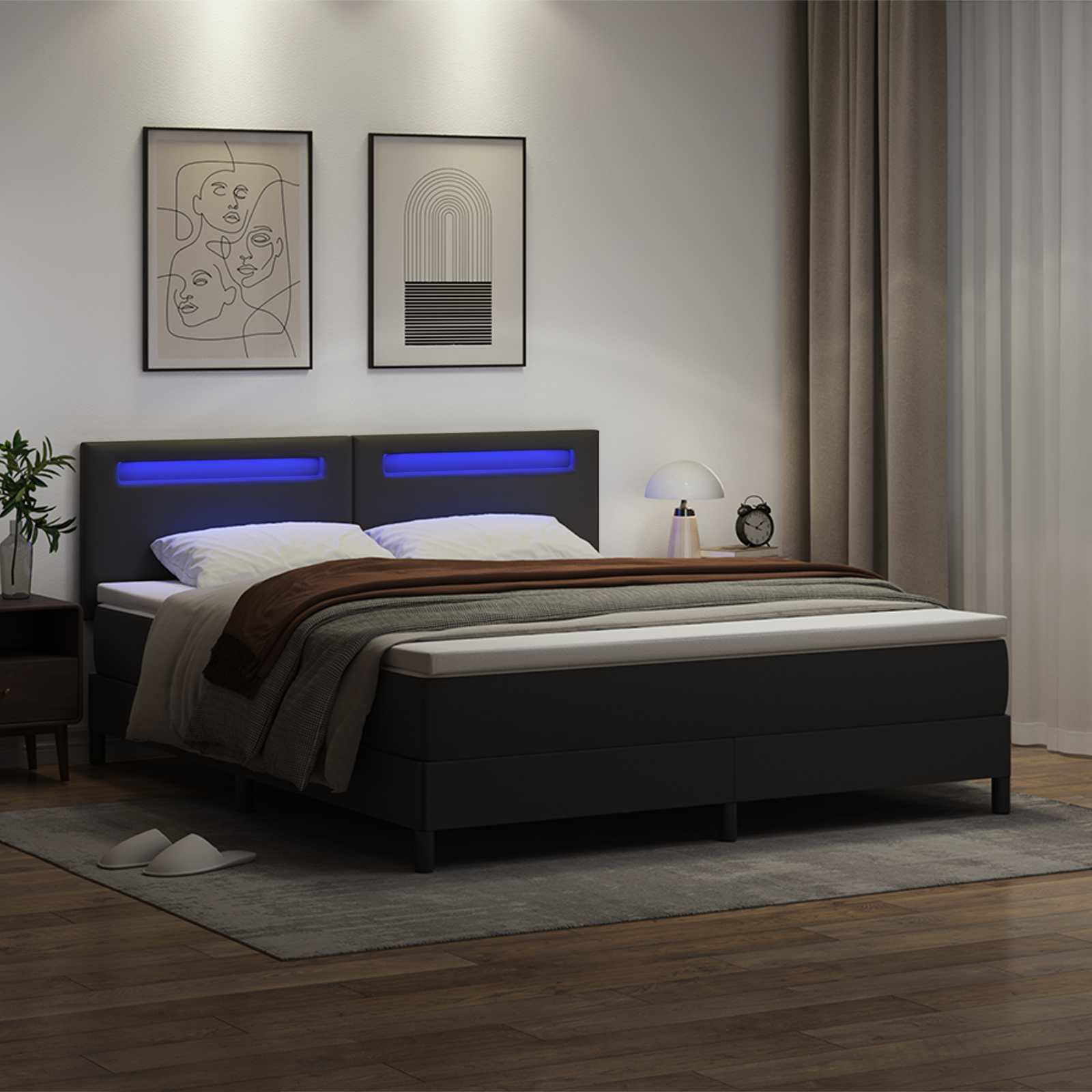 Κρεβάτι με ελατήρια Μαύρο 180 x 200 cm Τεχνητό δέρμα - Pakobazaar