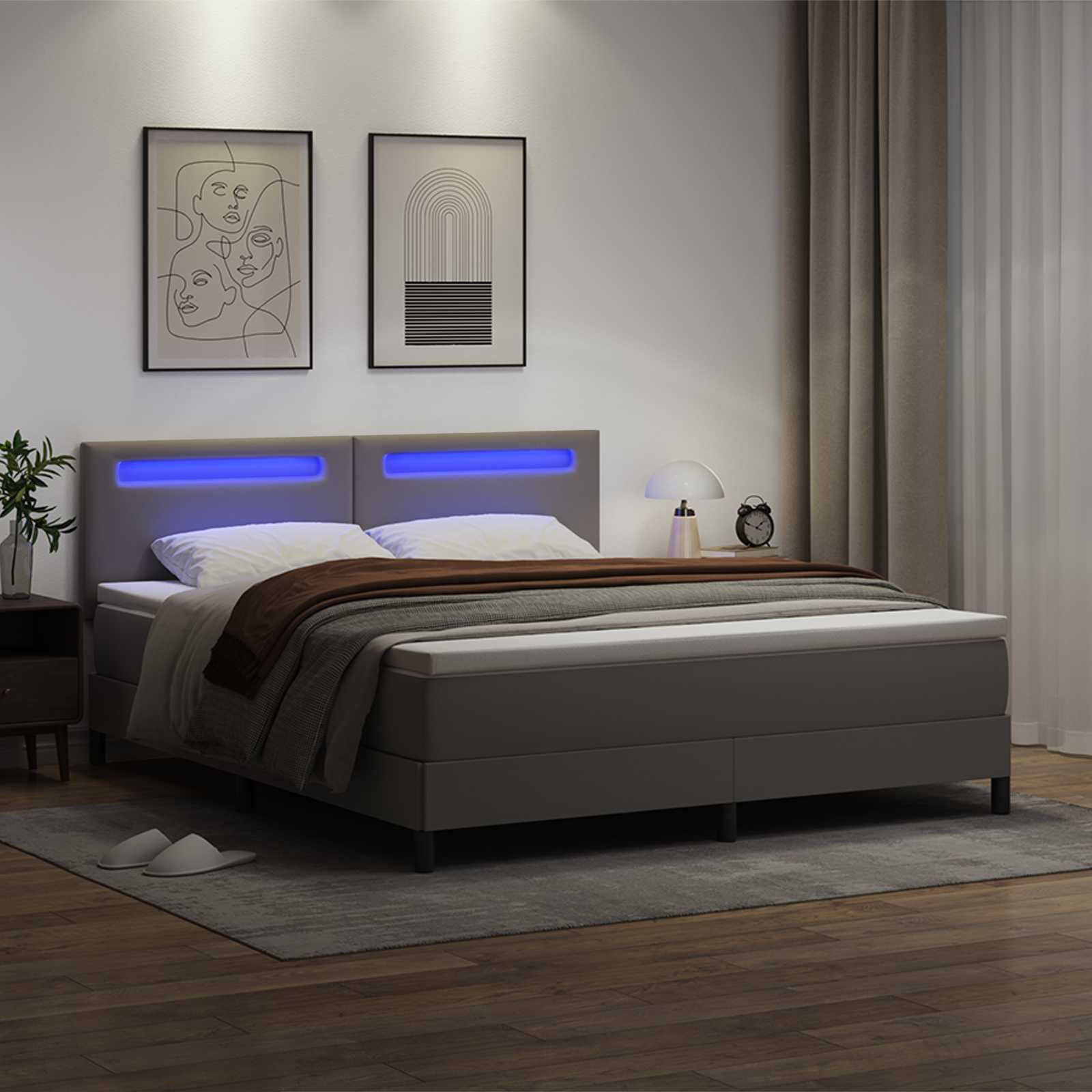 Κρεβάτι με ελατήρια με στρώμα Γκρι 180 x 200 cm Τεχνητό δέρμα - Pakobazaar