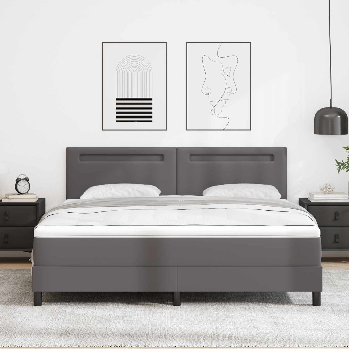 Κρεβάτι με ελατήρια με στρώμα Γκρι 180 x 200 cm Τεχνητό δέρμα - Pakobazaar